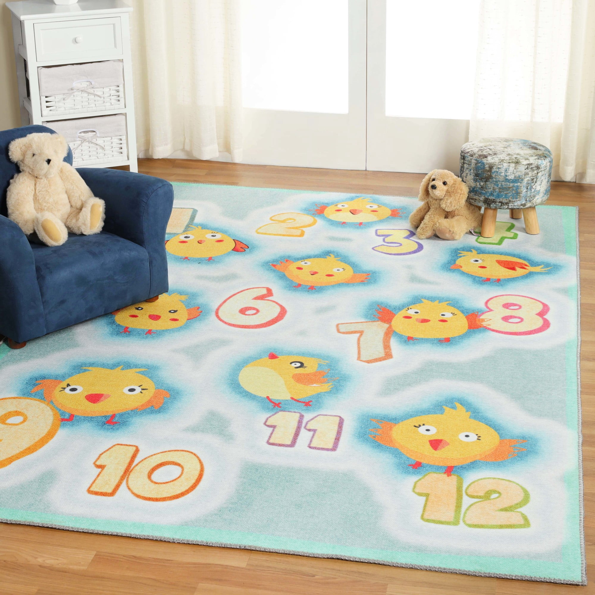 Playtime Numbers Indoor Flatweave Polyester Anti-Skid Kids' Area Rug, 5' x 7'6", Aquamarine by Superior