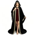 thumbnail image 4 of Unisex Halloween Hooded Cloak Velvet Long Cape Costume with Contrast Trim Wizard Witch Robe for Renaissance Medieval Cosplay Vampire Dress Up Party Roleplay, 4 of 6