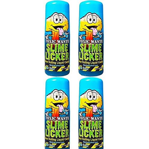 Slime Licker Sour Rolling Liquid Candy 4Pack Of Blue Razz Flavor