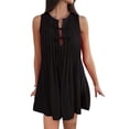 thumbnail image 2 of Robe Mini à Nouer devant pour Femmes Été Sans Manches Plissée Décontractée Ample Style Babydoll Robes Noir G, 2 of 10