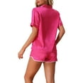 thumbnail image 3 of INSPIRE CHIC Women's Easter Satin Pajamas Silky 2 Piece Short Sleeve Tops with Shorts Lounge Sets M Hot Pink, 3 of 6