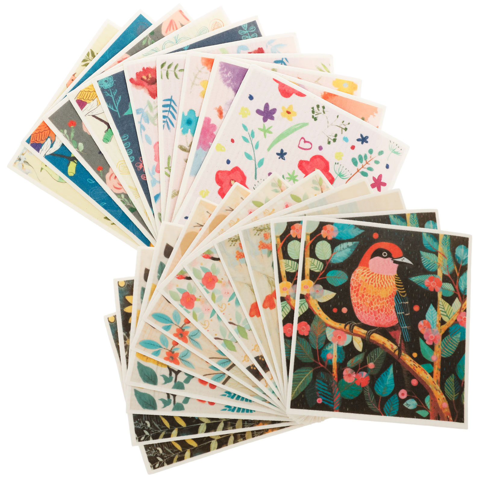 Hvxrjkn 22Pcs Swedish Dishcloths Reusable Kitchen Absorbent Dish Towel Flower Bird Pattern Kitchen Cleaning Cloth for Bathroom Countertop