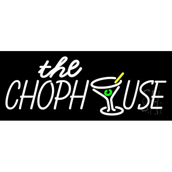 The Chophouse With Glass LED Neon Sign 10 x 24 - inches, Clear Edge Cut Acrylic Backing, with Dimmer - Bright and Premium built indoor LED Neon Sign for restaurant window and interior decor.
