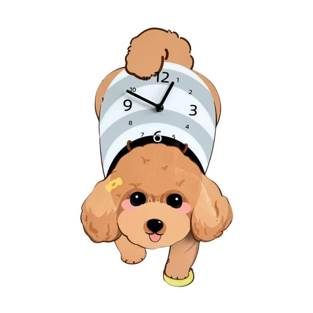 Adorable reloj de pared con forma de perro, reloj colgante moderno y ligero con péndulo. No Amarillo