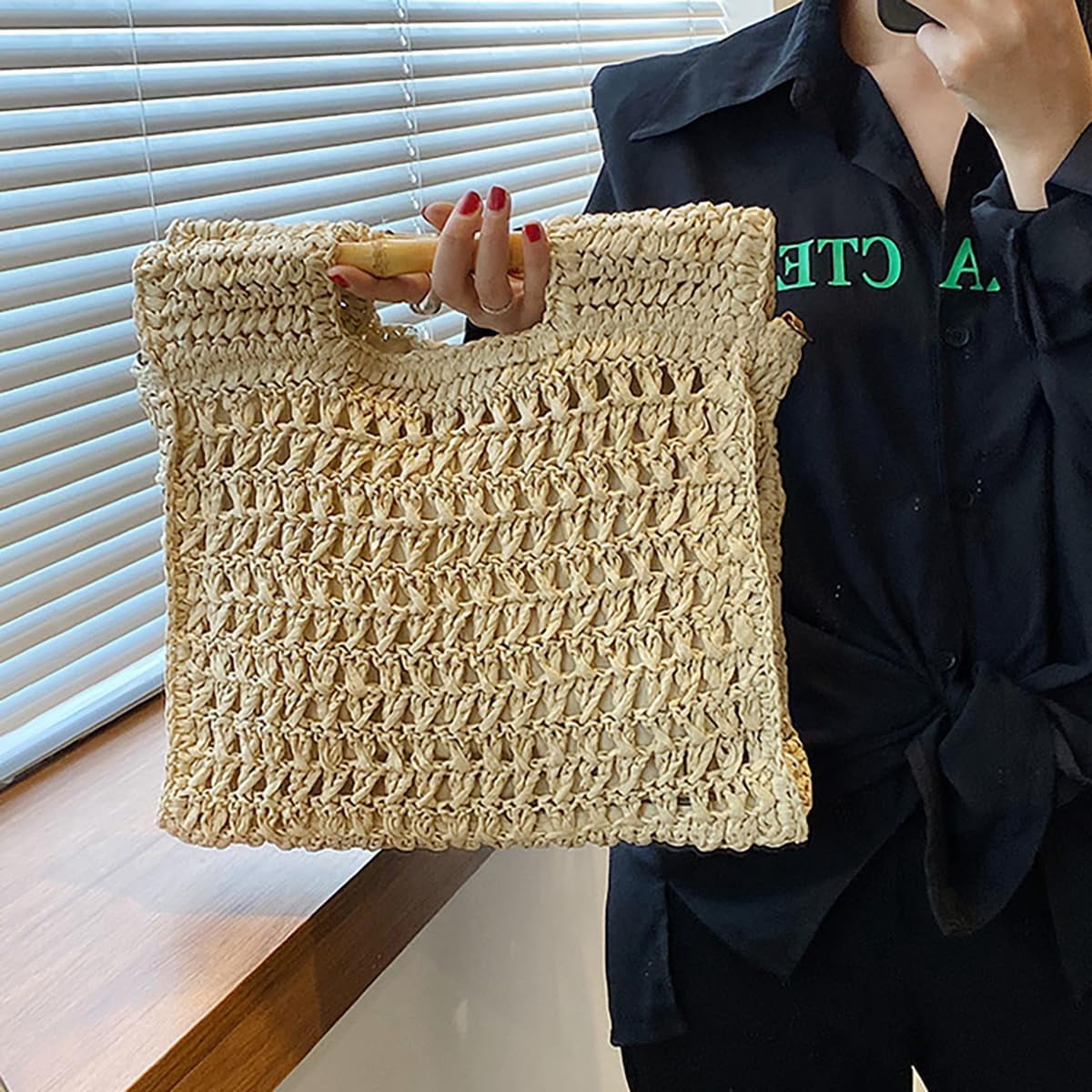 NANAHuang Casual Straw Handbags for Women Shoulder Crossbody Bag Large Hobo Tote Purse Summer Beach Woven Satchel Vacation
