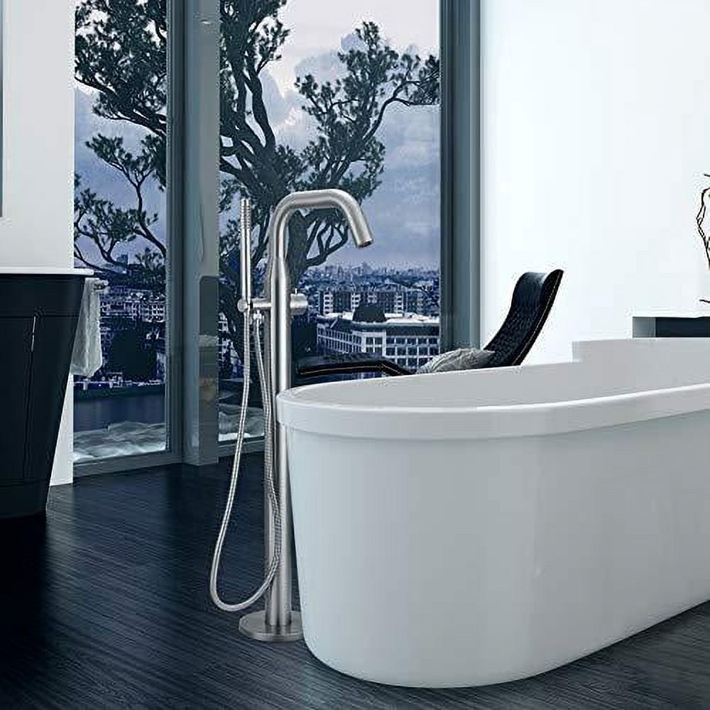 HEATGENE Bathtub Faucet Freestanding Tub Filler Single Handle Floor Mounted Faucets with Handheld Shower Mirror Polish…