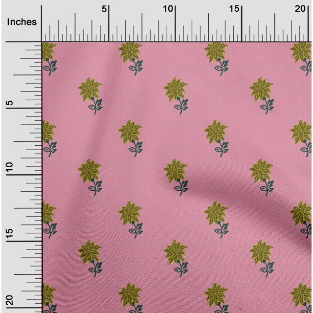 oneOone Cotton Poplin Fabric Leaves & Floral Block Printed Fabric 1 Yard 56 Inch Wide
