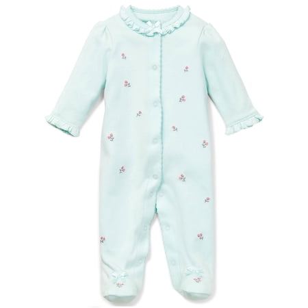 Baby Girls Petite Rose Snap Front Footie Pajamas with Hat For Baby Girls Sleep N Play One Piece Romper Coverall Cotton Infant Footed Sleeper; Pijamas Para Bebes- Green and Lavender Purple - 9 Month