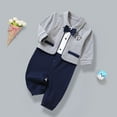thumbnail image 2 of VERUGU Baby Romper British College Style Fashion Jumpsuit Fall Winter Gentleman Long Sleeve Lapel Outdoor Onesie Gray 12M, 2 of 6