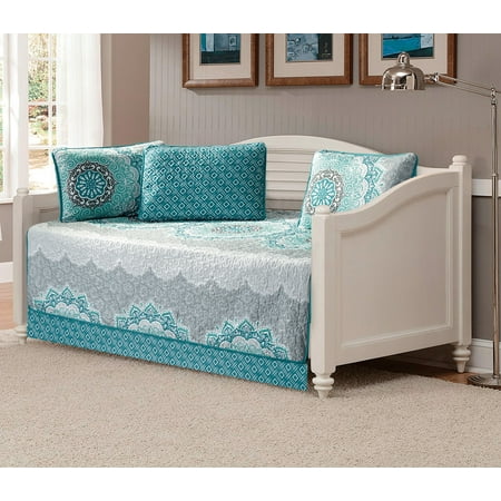 Elegant Blue Bedding Fancy Linen 5pc Daybed Cover Set Aqua Turquoise Coastal Plain