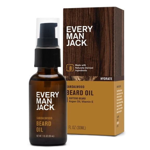 Every Man Jack Aged Bourbon Hydrating Beard Oil for Men, Naturally Derived, 1.0 oz