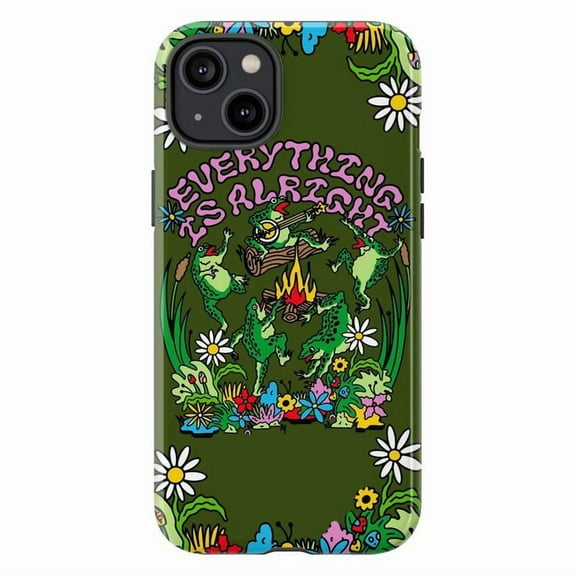 Frog Hippie Phone Case, Retro Psychedelic Aesthetic Cover with “Everything is Alright” Quote, Cute Colorful Protective Case for iPhone 16 15 14 13 12 11 Pro Max Mini Plus