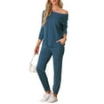 thumbnail image 2 of Conjunto de lounge para mujer INSPIRE CHIC, sudadera con jogger, manga larga, cuello redondo, pijama, traje de entrenamiento XL azul, 2 of 5