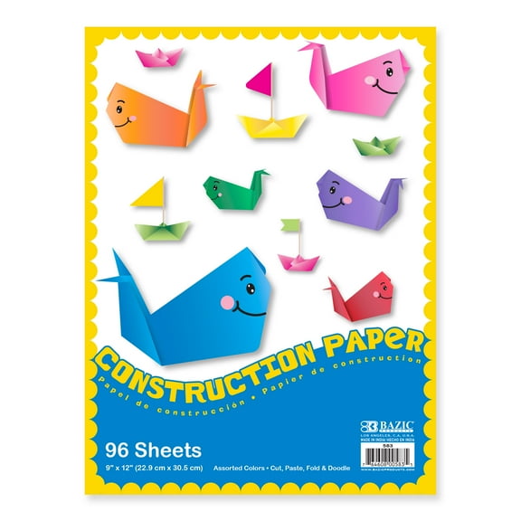 BAZIC Construction Paper Pad 96 Sheets 9" X 12" Assorted Colors, 1-Pack