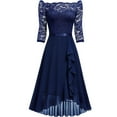 thumbnail image 6 of Guzom Fall Wedding Guest Dresses for Women- Midi Dresses V-Neck Lace Short Sleeve 2023 Formal Dresses Navy, 6 of 6