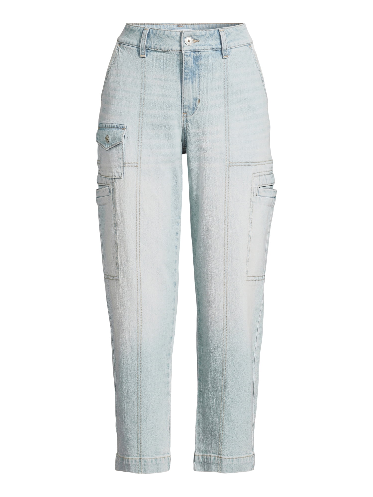Time and Tru Women's Mid Rise Straight Utility Pants, 27" Inseam, Sizes 2-20