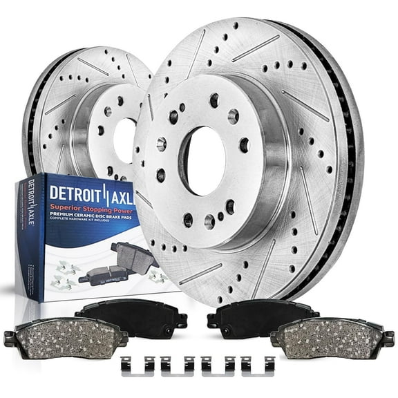 Detroit Axle - Front Drilled Rotors Brake Pads for Chevrolet Silverado GMC Sierra Suburban Express Yukon XL 1500 Avalanche Tahoe Cadillac Escalade: 12.99 inch Front Rotor