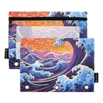2 Pack Pencil Pouch for 3 Ring Binder Zipper Pencil Case Waves Purple Clear Window Pencil Bag Organizers