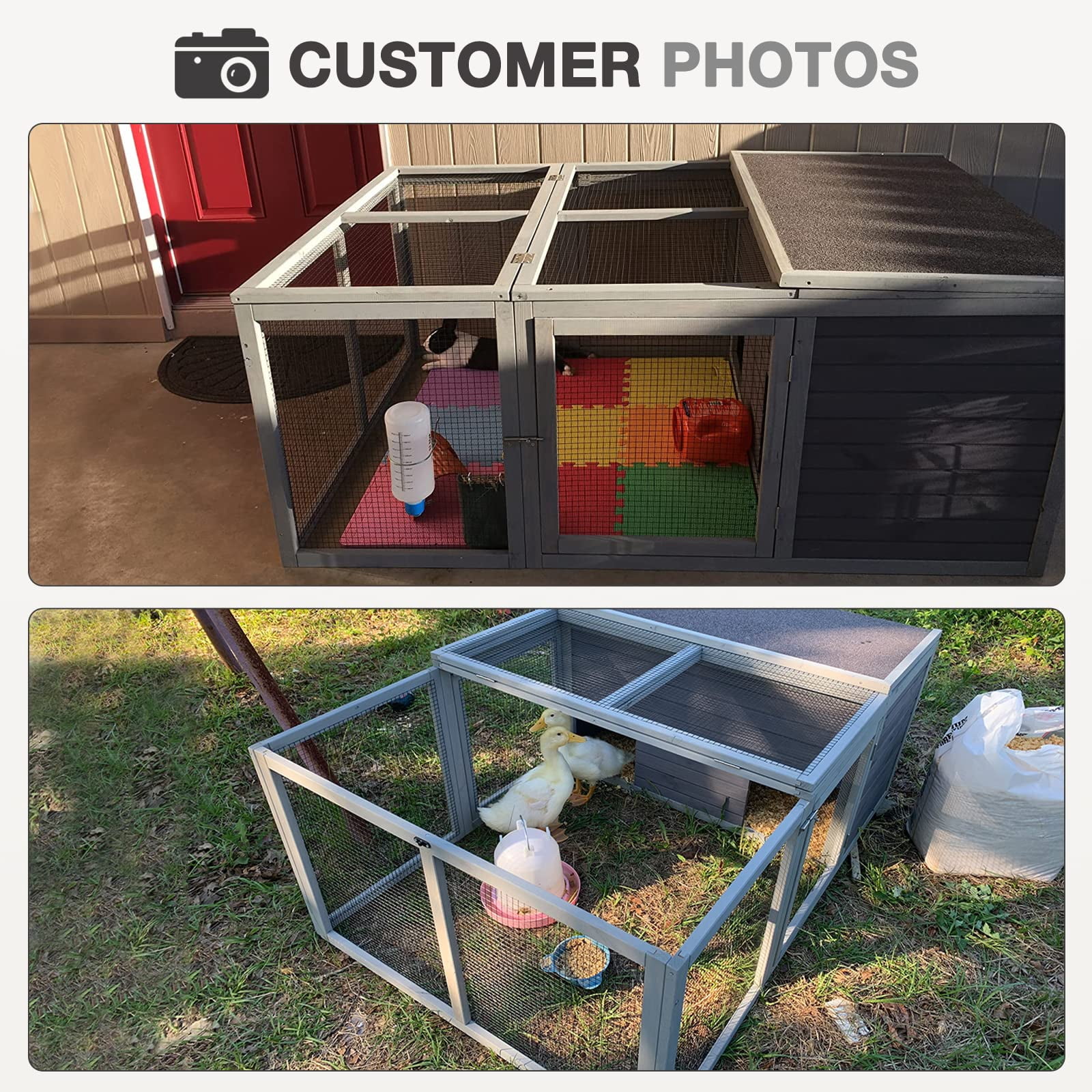 MEDEHOO Chicken Coop Large Wooden Rabbit Hutch Indoor Outdoor with 2 Living House ANG PVC Layer for Chicken, Hutch, Ducks