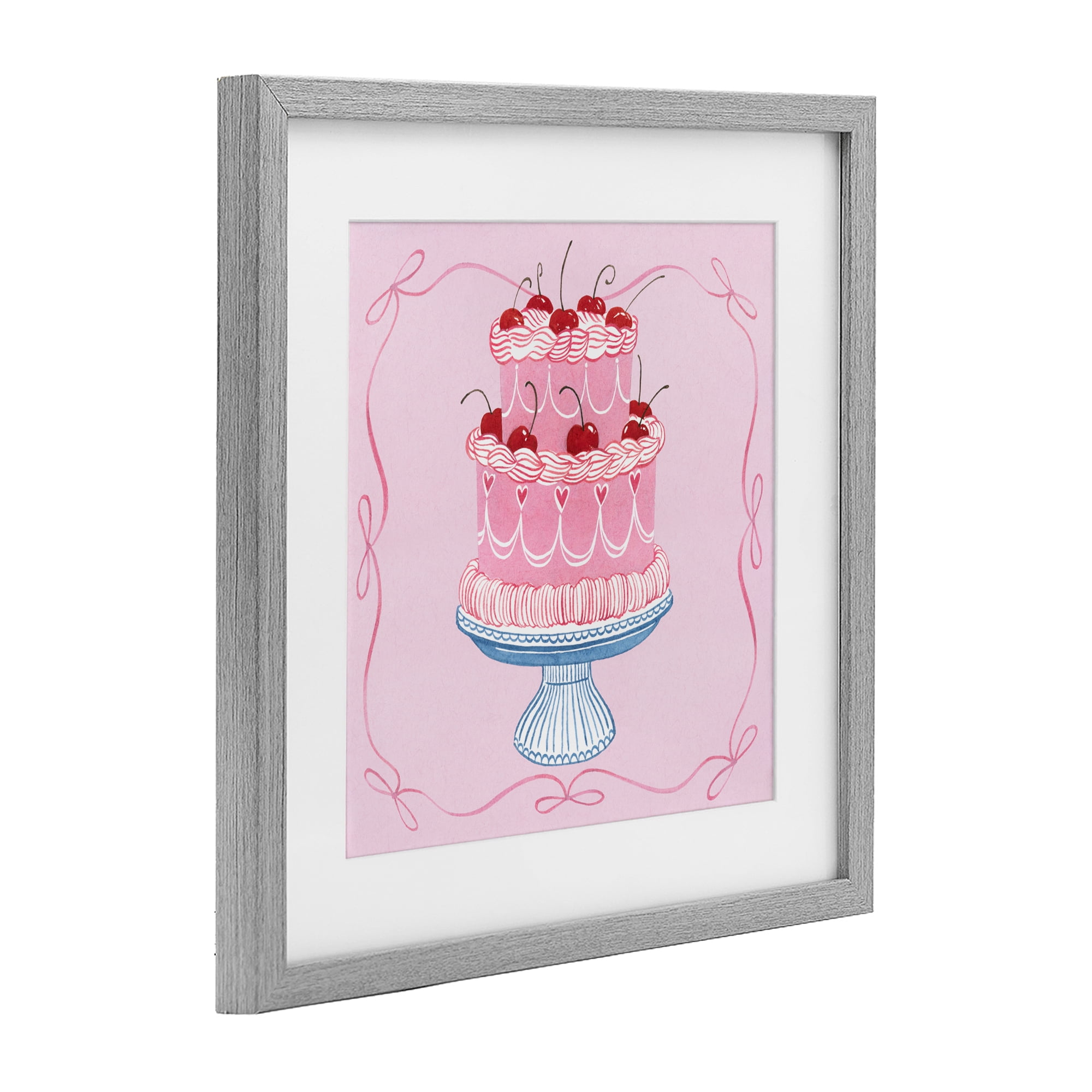 Stupell Industries Romantic Pink Cherry Cake Gray Framed Print Under Glass, design by Grace Popp