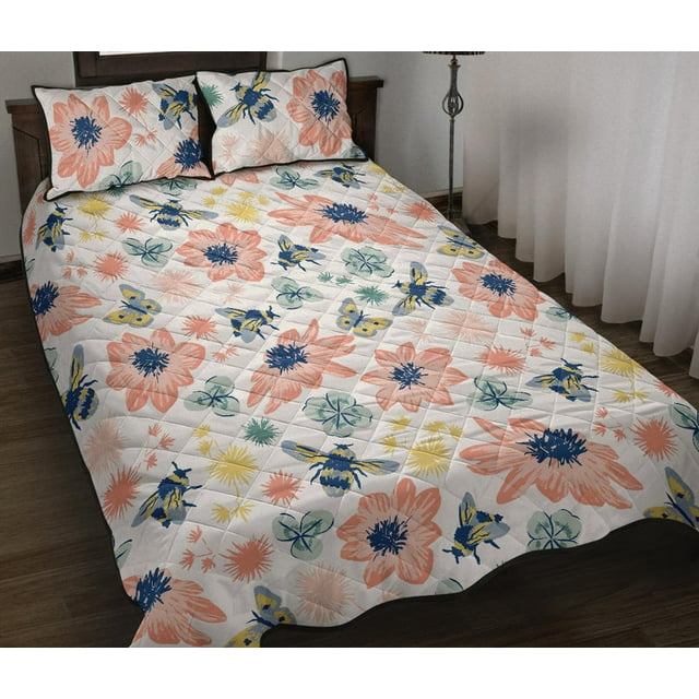 Juego de edredón con estampado de abejas dibujado a mano
