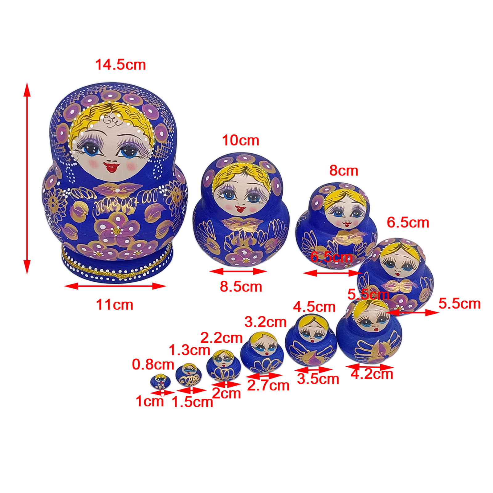 10pcs Chromatic Girls Russian Matryoshka Nesting Doll Xmas Gift Home Decor 