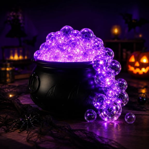 30 LED purple bubbling cauldron kit, remote 8 modes vintage Halloween decor.