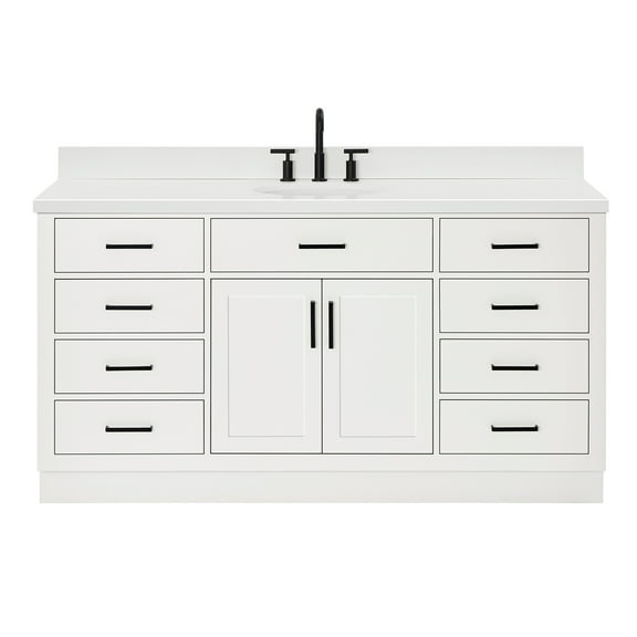 Ariel Hepburn 67 Inch Single Oval Sink Vanity With White Quartz Countertop With 1.5 Edge In White