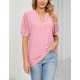 thumbnail image 3 of Eyelet Tops for Women Summer 2025 Notch V-Neck Cute Puff Sleeve Eyelet T-Shirts Casual Loose Tee Blouses Shermie, 3 of 6