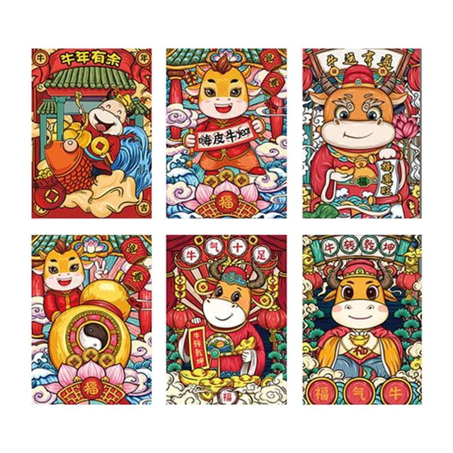 simhoa 6pcs Chinese Red Envelopes New Year Packets Ox Hongbao Envelope 2021 Chinese Ox Style9