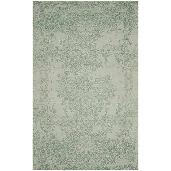 SAFAVIEH Restoration Vintage Amelia Floral Wool Area Rug, Grey/Turquoise, 5' x 8'
