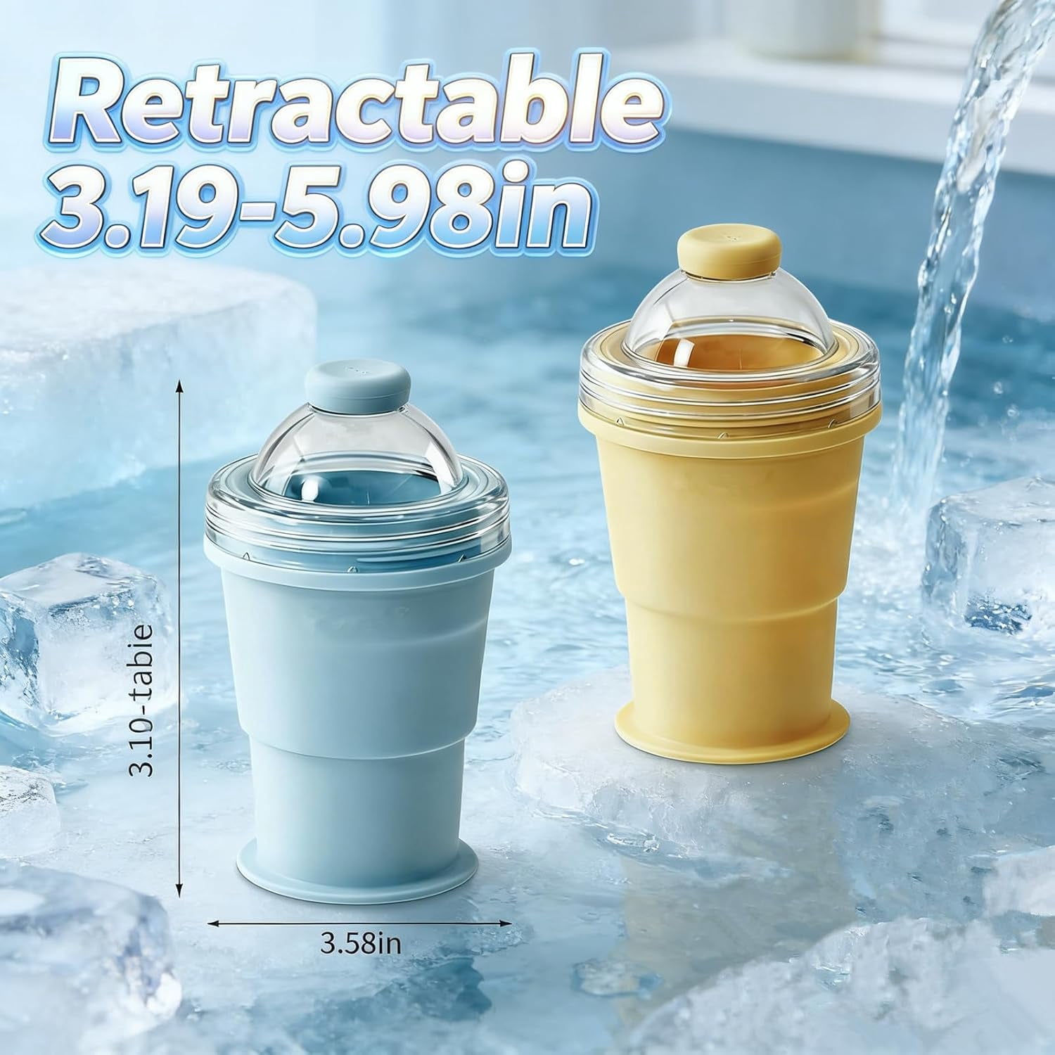 2-in-1 Collapsible Silicone Ice Ball Maker Cup 325 ml Silicone Ice Sphere Mold with Lid and Straw for Travel Drinks