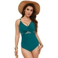thumbnail image 3 of GEWSEY Womens One Piece Sexy Mesh Swimsuit Modest Tummy Control Bathing Suit Twist Front Swim Dress Swimwear 2025 (Dark Green, L), 3 of 9