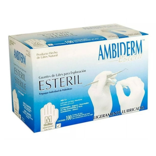 Guante Ambiderm Látex Estéril C/ 100 Pzs Talla Mediana