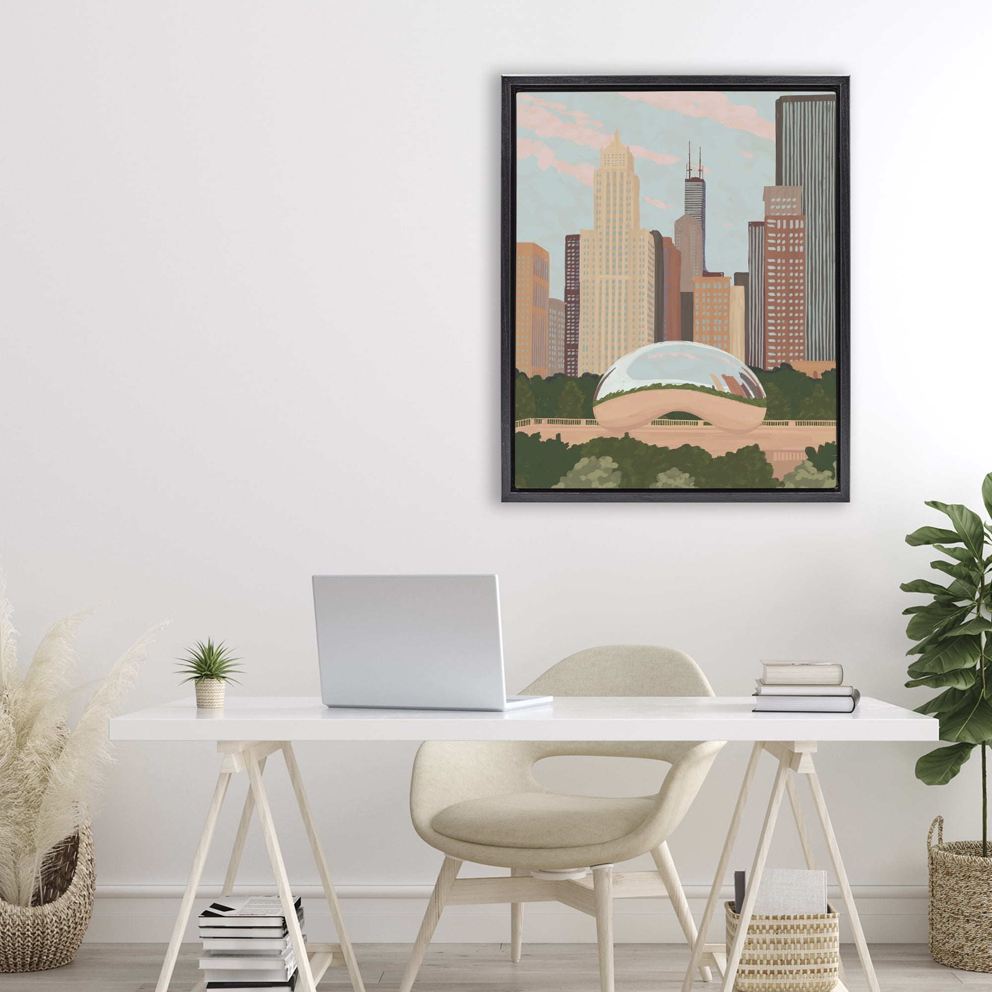 Stupell Industries Chicago Bean Cityscape Black Framed Floater Canvas Wall Art, design by Veronica Lara