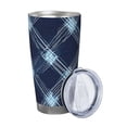 thumbnail image 2 of 20oz Car Cup Three-Piece Set Of Single Silver Edge No Smell Easy To Carry Heat Preservation For Daily Car Sports Travel Argyle Plaid Deepskyblue_4, 2 of 8