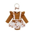 thumbnail image 1 of Kmbangi Bébé Fille Tenue Florale Épissage Bretelles Jupe Romper + Bandeau, 1 of 7