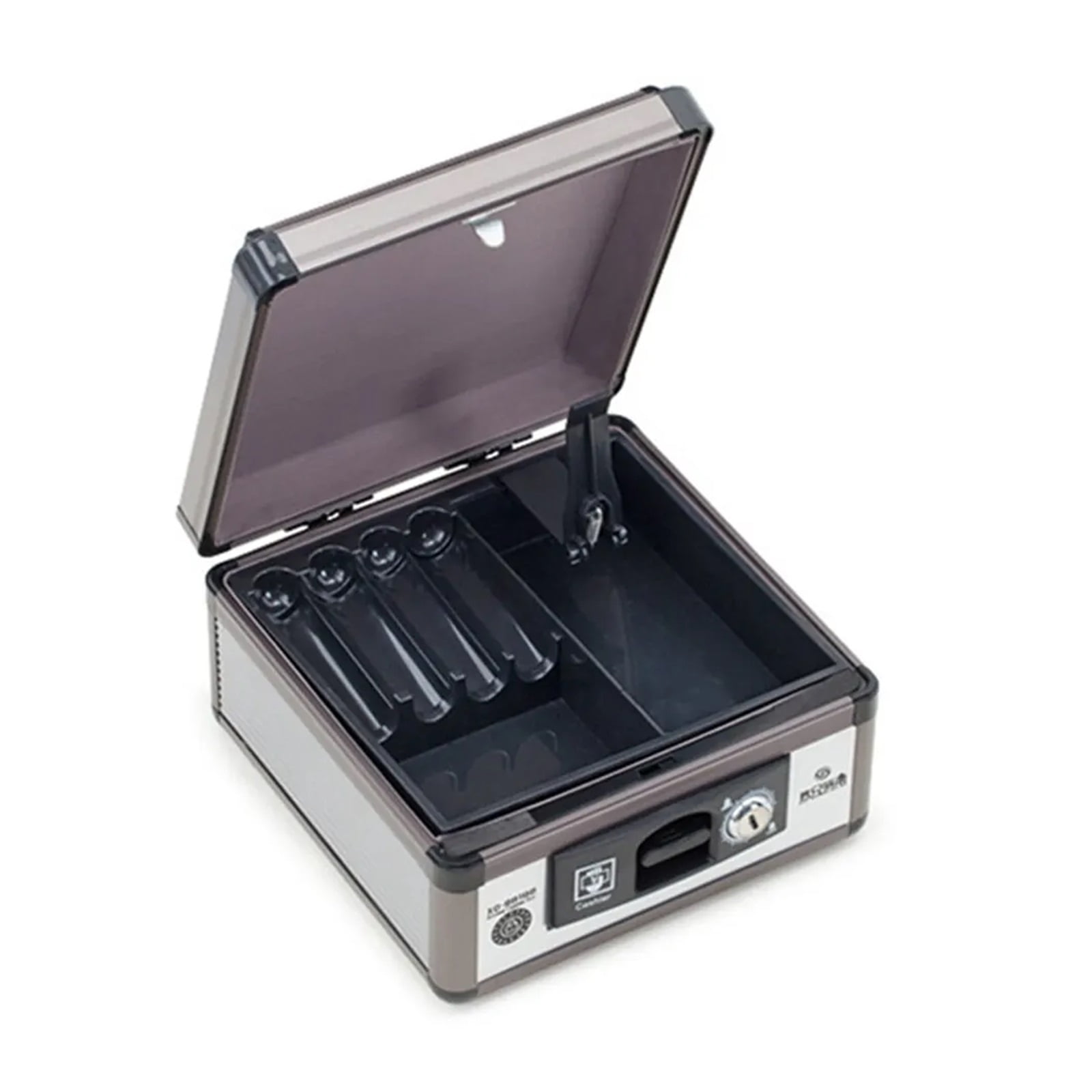 Portable Cash Register Safe Deposit Box Double Layer Metal Lock Box With Key Money Saving Organizer Safe Deposit Box ,Strong Construction