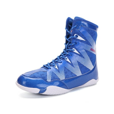 

Daeful Adult Youth Breathable Rubber Sole Boots Combat Anti Slip Fighting Sneakers Sports Comfort Lace Up Boxing Shoes Blue 10