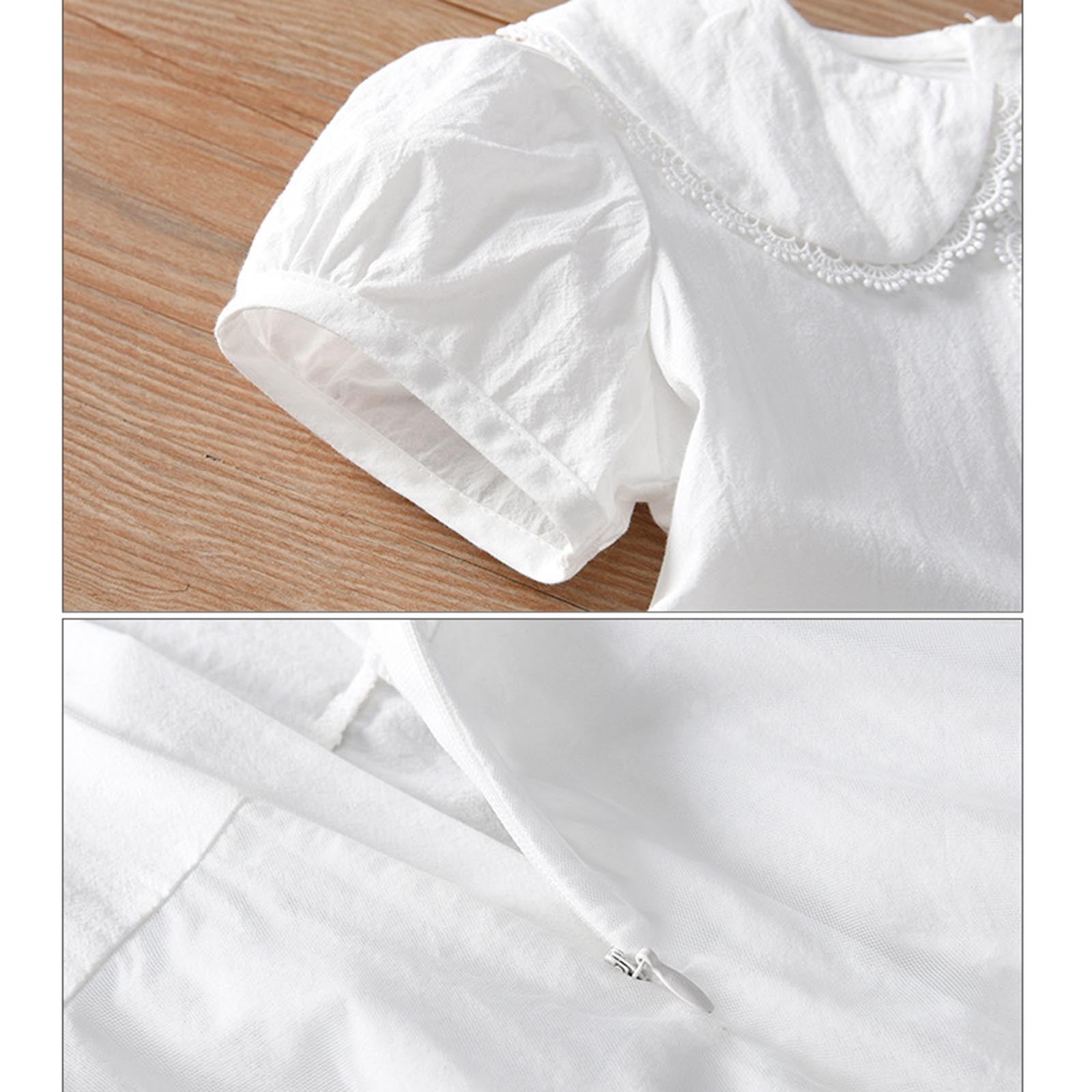 CHEEREAM Toddler Girls Casual Dress Puff Sleeve A-Line Swing Flared Party Birthday Dresses with Peter Pan Collar for 2-14 Years White 4 Years
