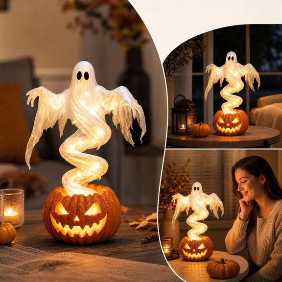 ShaoXinWan Halloween Spinning Ghost Pumpkin Light, LED Light Tabletop Centerpiece Decor, Halloween Decorations Indoor Outdoor for Table Entryway Window