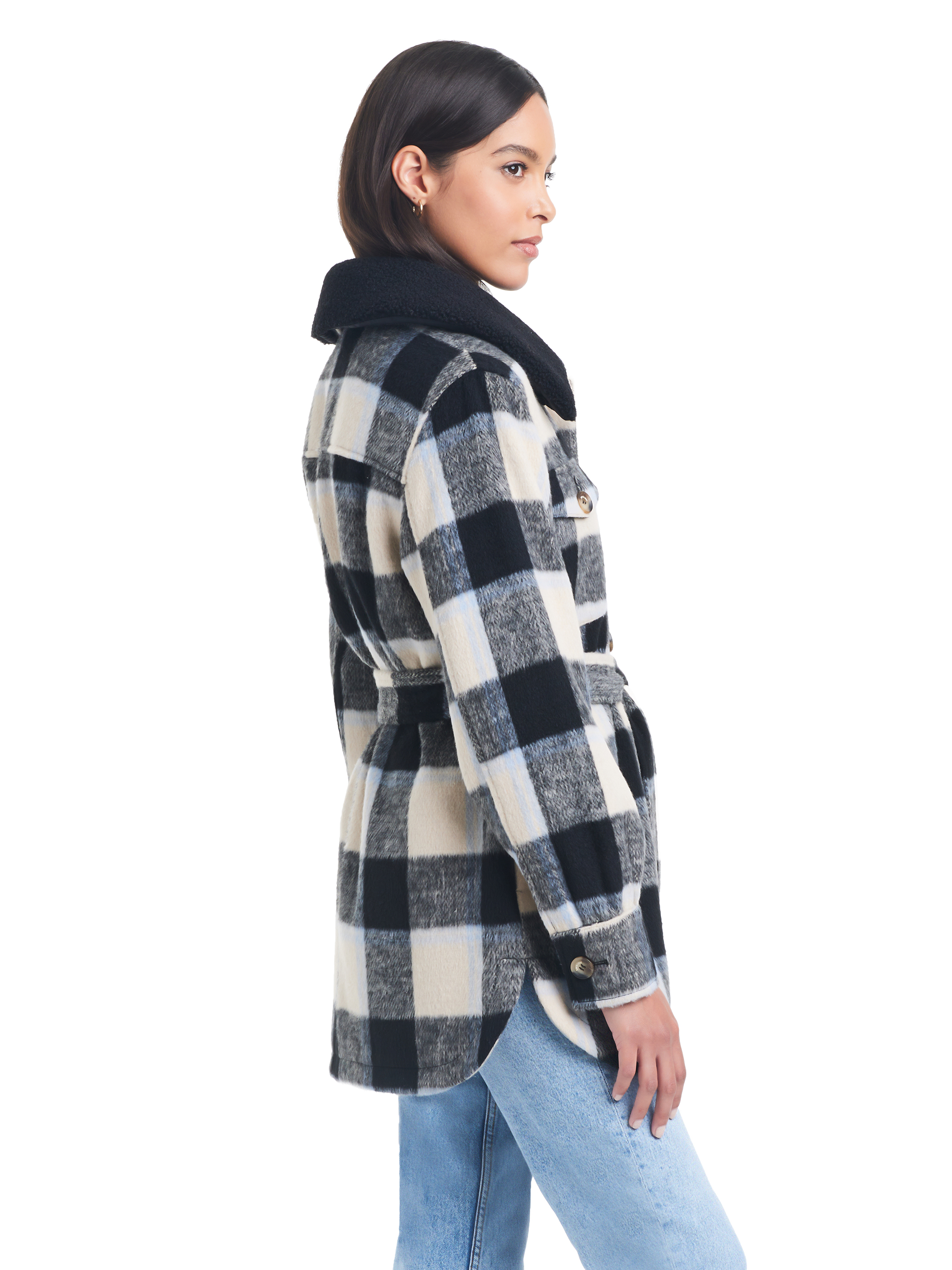 Sam & Libby Ladies Long Sleeve Faux Wool Plaid Shacket