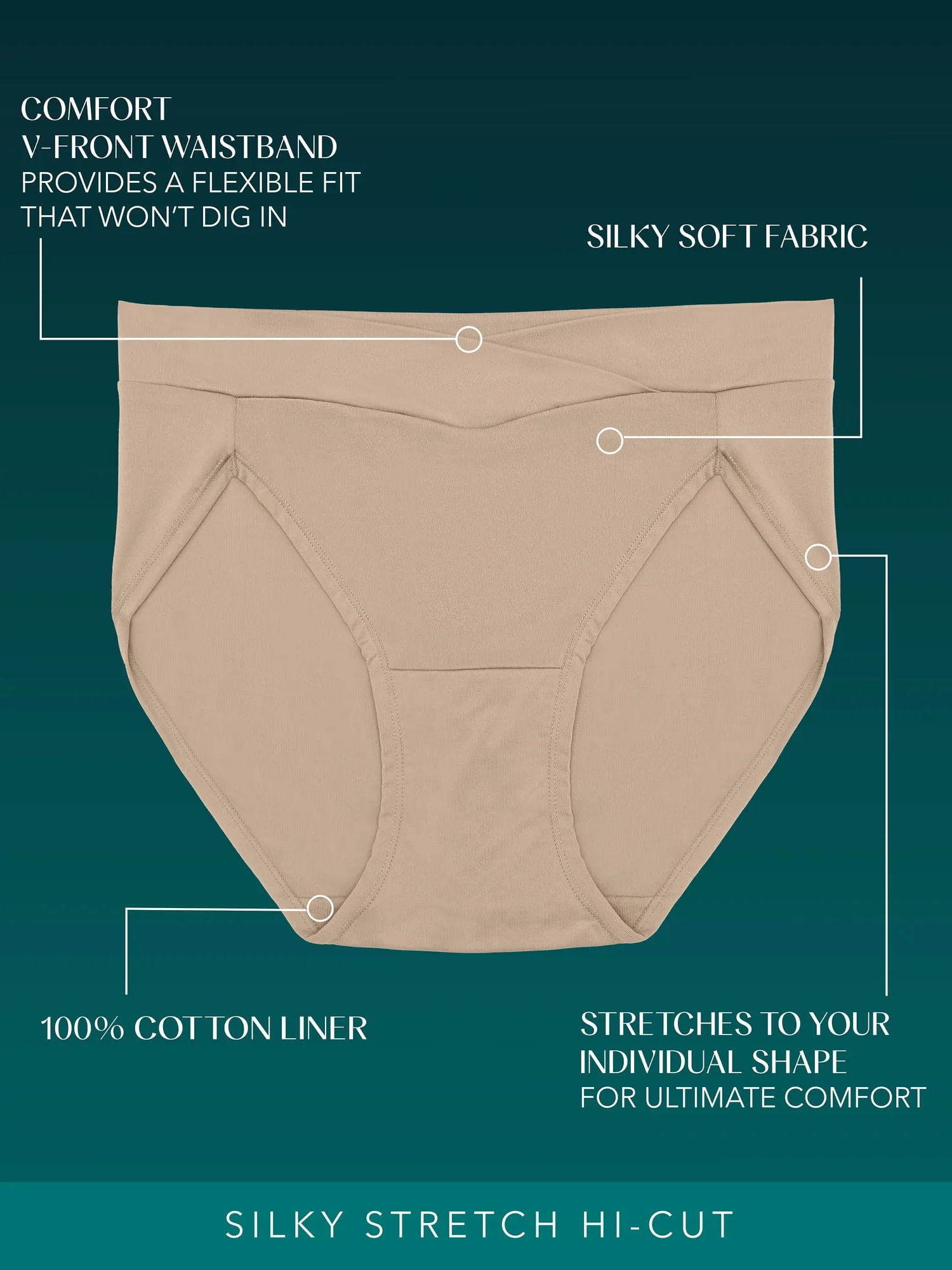 Vanity Fair Radiant Women's Silky Stretch Hi-Cut Brief Underwear - V-Front Waist, Comfort Stretch, 3-Pack, Sizes S-5XL