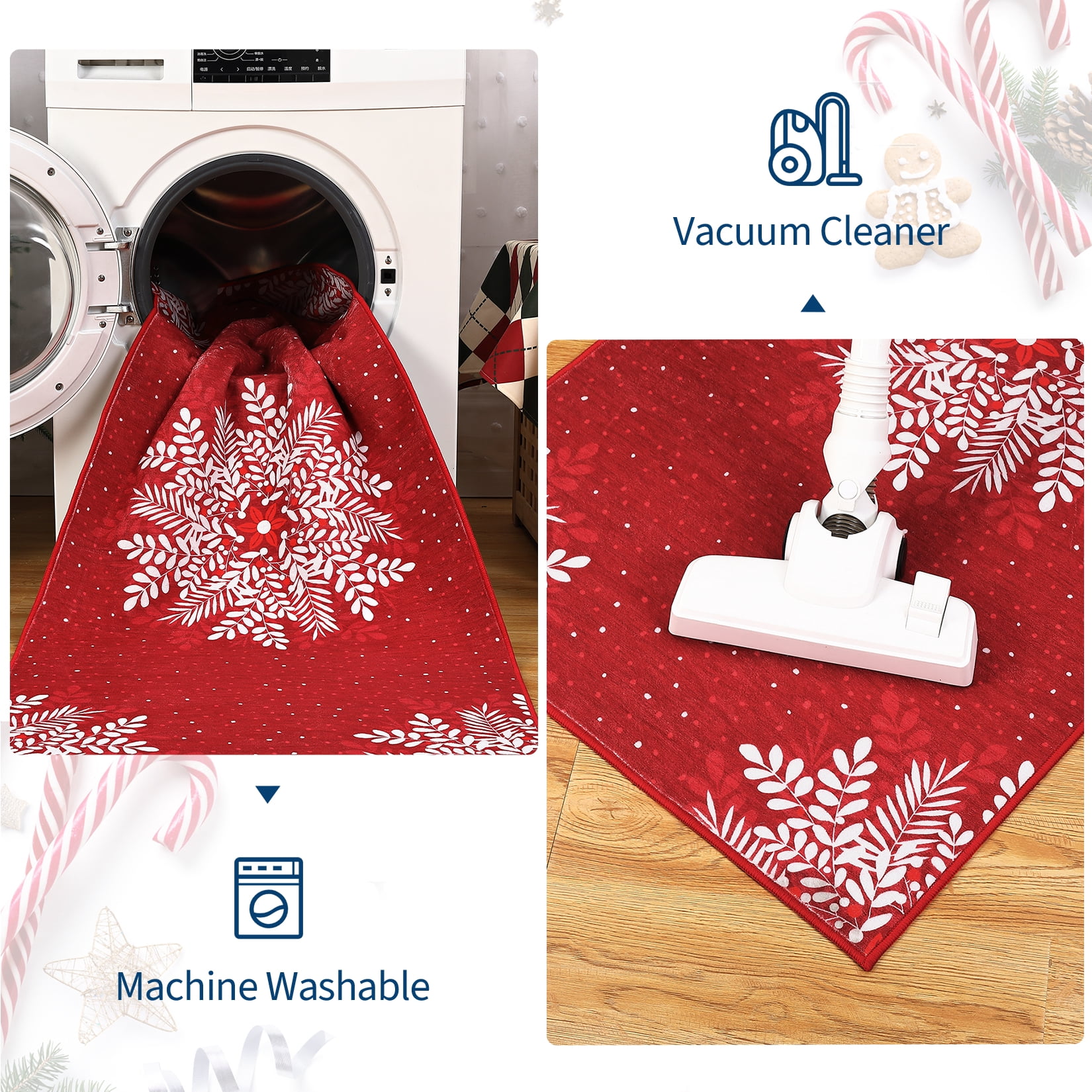 Christmas Area Rug, Non-Slip Washable Snowflake Living Room Rug, Soft Low Pile Rug Holiday Decor Xmas Floor Carpet for Living Room, Bedroom