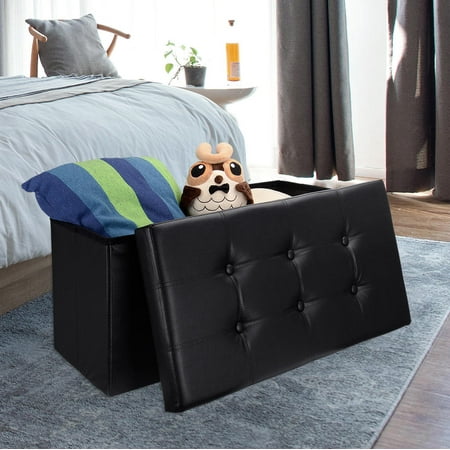ottoman stool folding faux bench rest seat foot leather storage