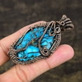 thumbnail image 3 of Natural Tibetan Turquoise Gemstone Copper Wire Wrap Gift Pendant 2.76", 3 of 5