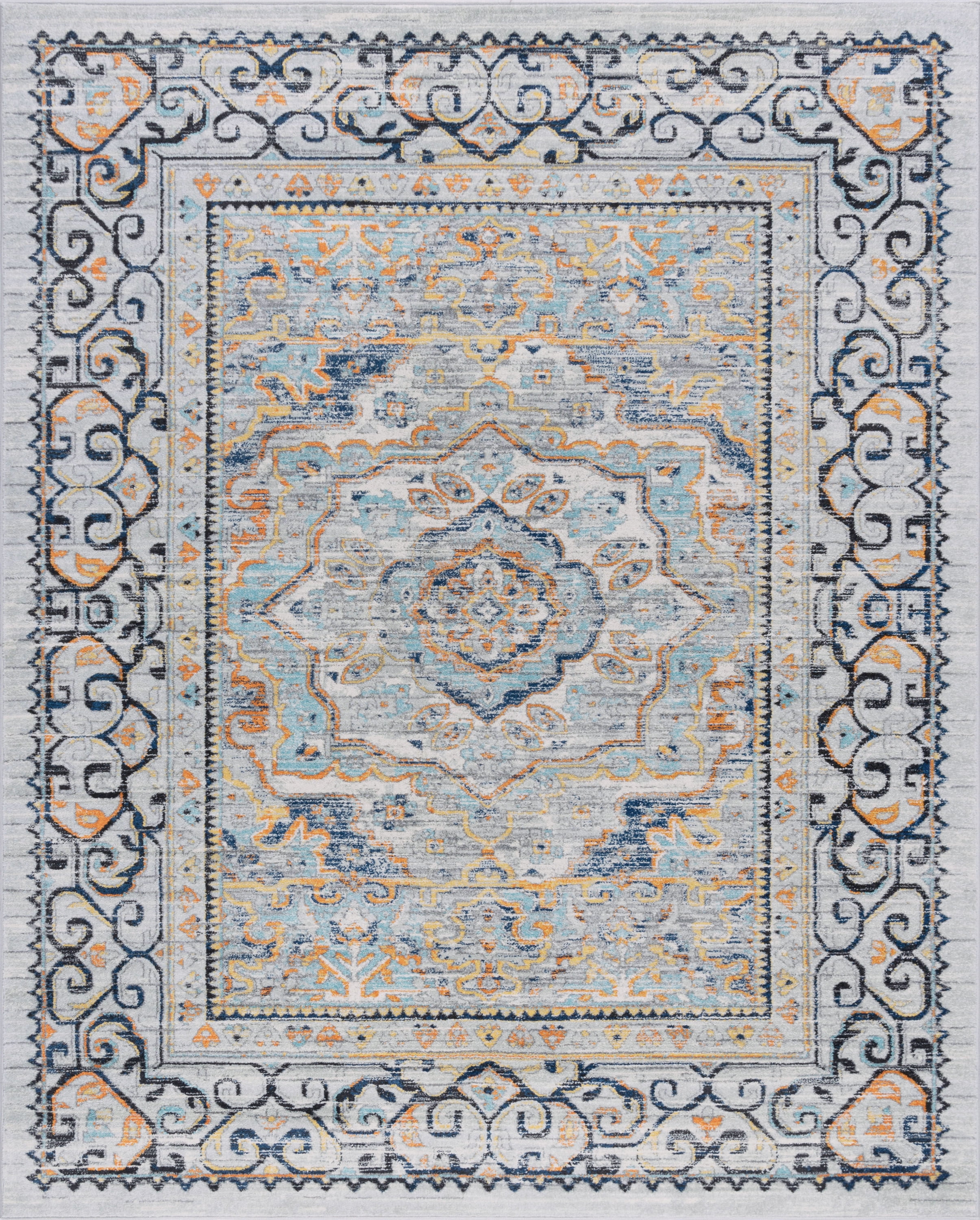 Transitional 8x10 Area Rug (7'10'' x 10'3'') Medallion Blue, Gray Living Room Easy to Clean