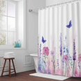 thumbnail image 5 of Flower Lavender Fabric Shower Curtain Blue Butterfly Washable Shower Curtains for Bathroom, Waterproof Bath Curtain with Hooks Home Decor 72x72in, 5 of 8