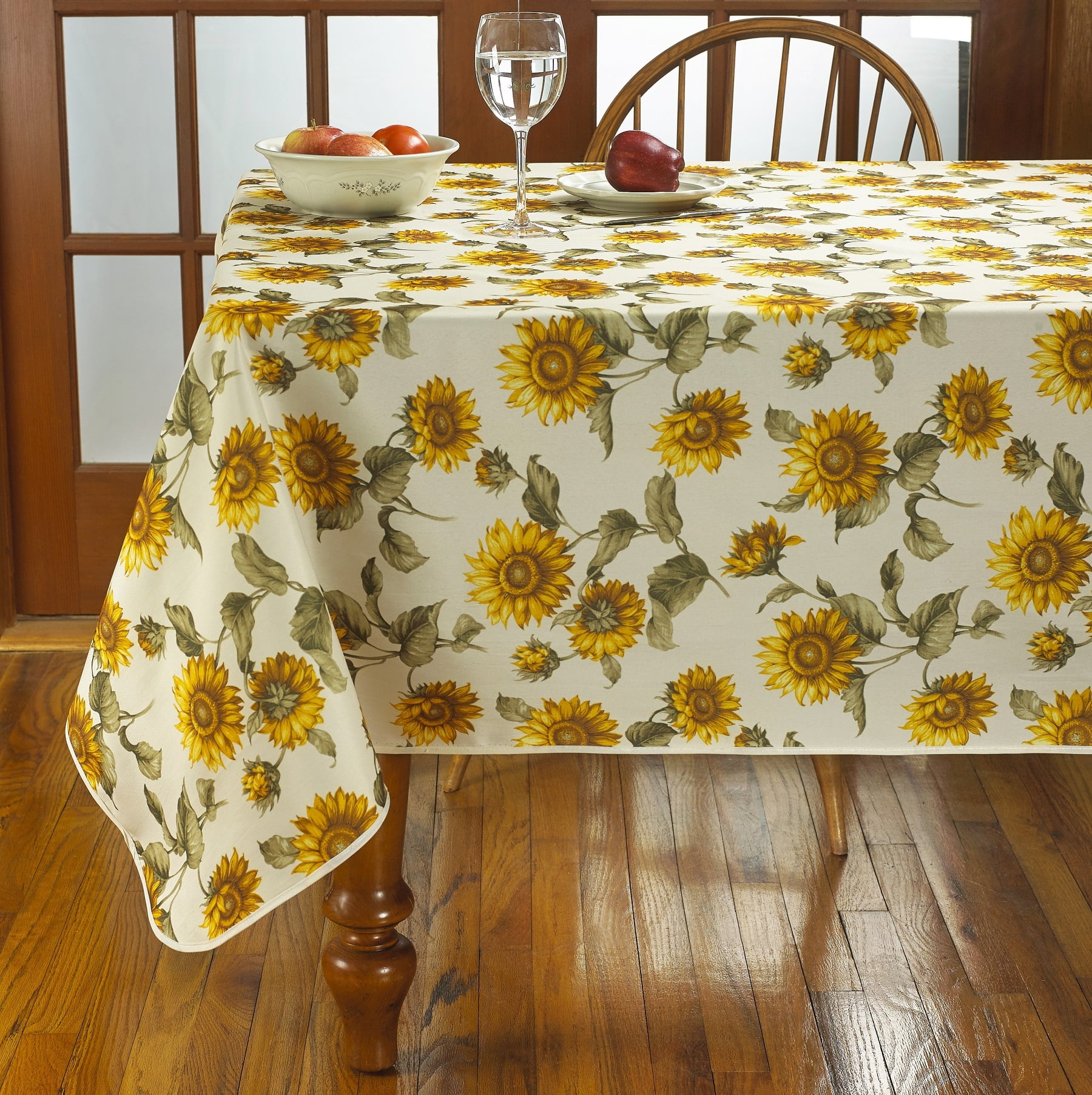 PVC TABLE CLOTH NATURAL SUNFLOWERS BROWN LATTE YELLOW WHITE BEIGE BOX WIPE ABLE 