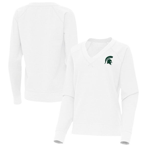 Women's Antigua White Michigan State Spartans Varsity V-Neck Tri-Blend Pullover Sweatshirt